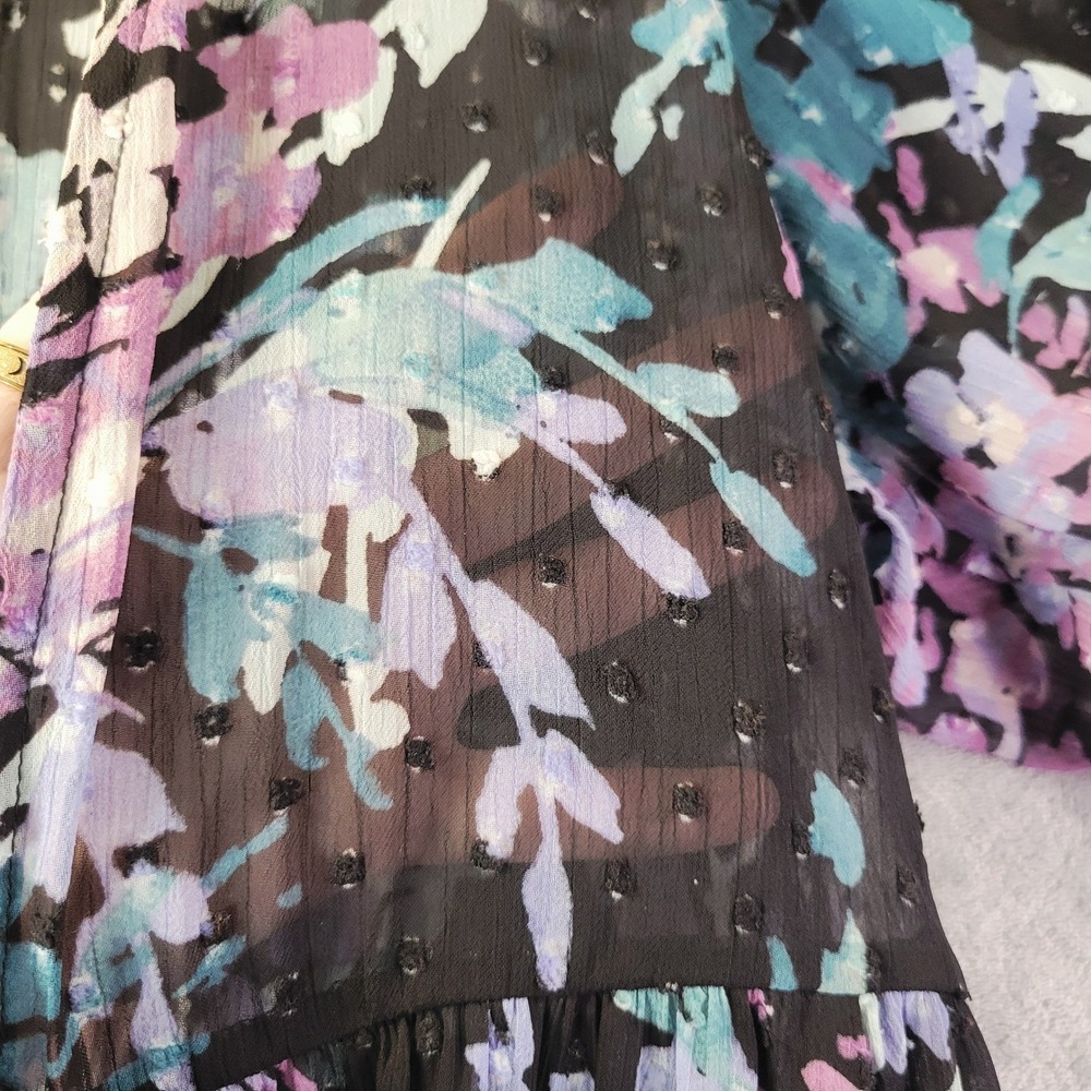Torrid Floral Chiffon Tie Front Duster Kimono Black Purple 0 L Fairy Goth - Picture 12 of 13